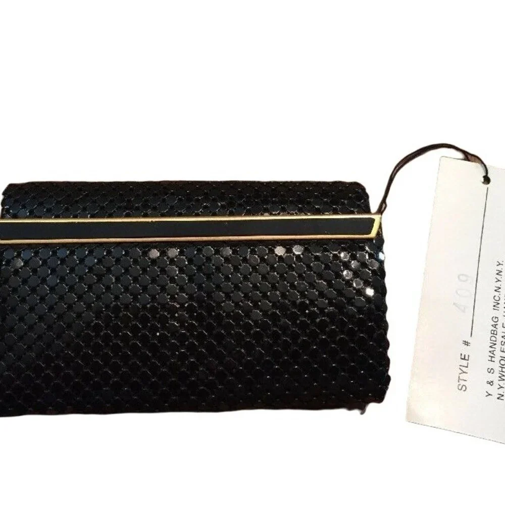 Vintage Y2K Black Sequin Mesh Trifold Key Holder Made USA‎ Y&S NWT Evening Glam
